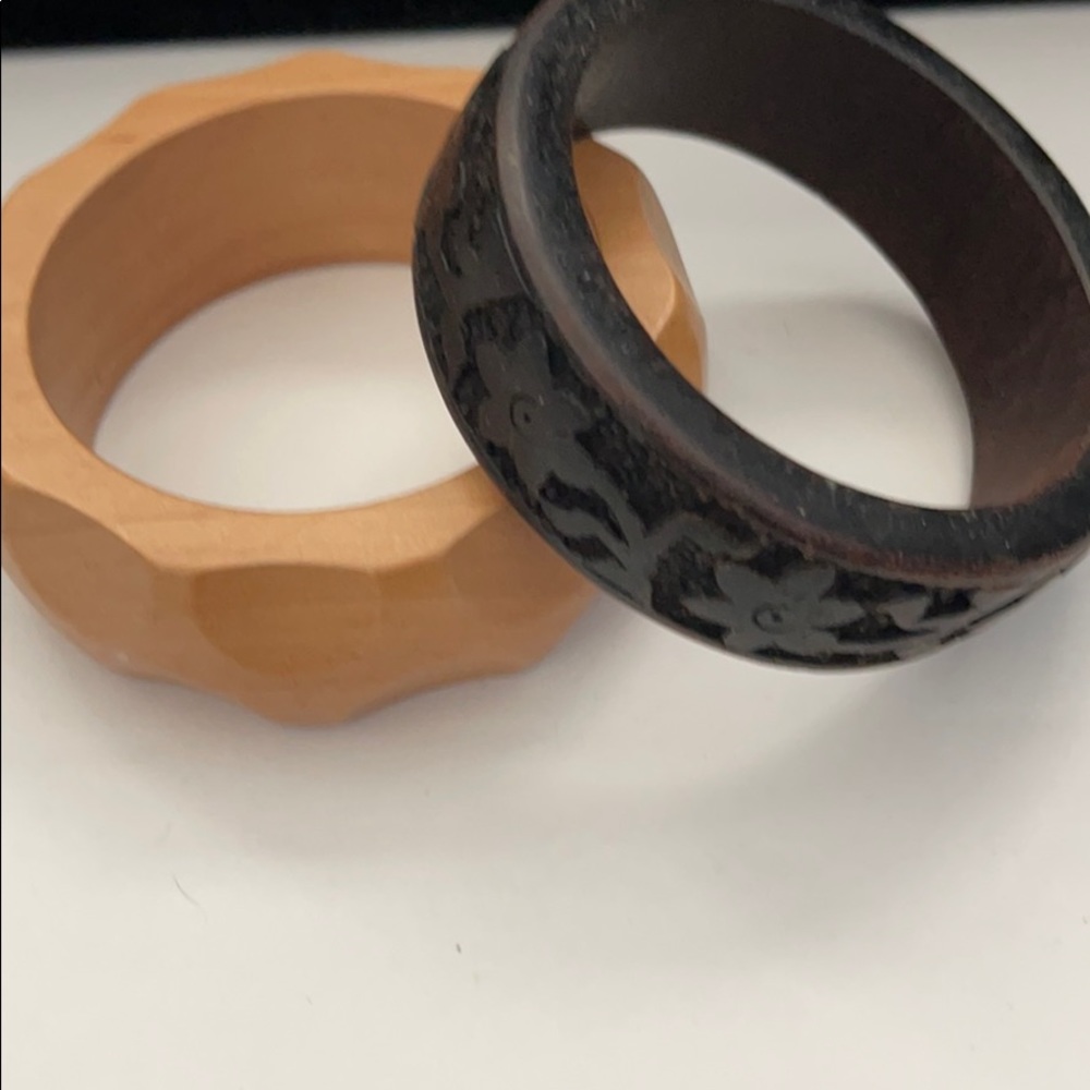 2PC Carved Wood Bangles Set